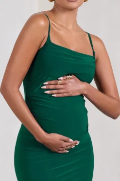 Azalea | Bottle Green Strappy Square-Neck Maternity Maxi Dress