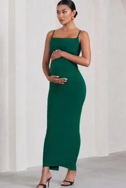 Azalea | Bottle Green Strappy Square-Neck Maternity Maxi Dress