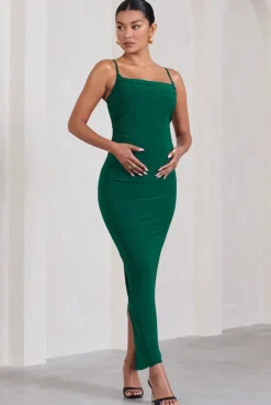 Azalea | Bottle Green Strappy Square-Neck Maternity Maxi Dress