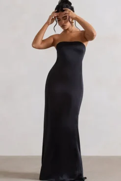 Azra | Black Satin Bandeau Maxi Dress