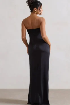 Azra | Black Satin Bandeau Maxi Dress