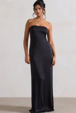 Azra | Black Satin Bandeau Maxi Dress