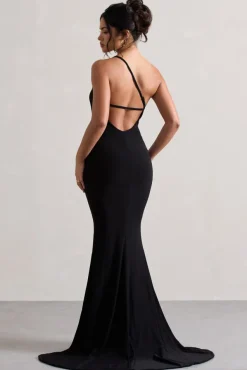 Belle | Black One Shoulder Fishtail Maxi Dress