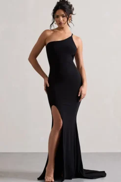 Belle | Black One Shoulder Fishtail Maxi Dress
