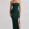 Belle of The Ball | Bottle Green Bandeau Maxi Dress With Split Hem