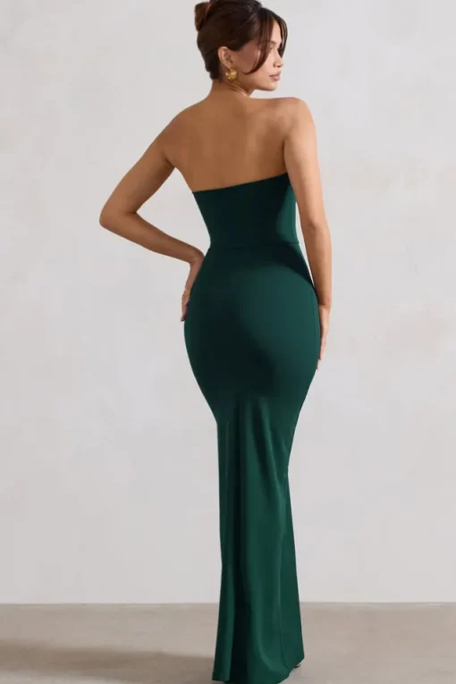 Belle of The Ball | Bottle Green Bandeau Maxi Dress With Split Hem