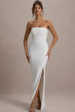 Belle of The Ball | White Bandeau Maxi Dress With Split Hem