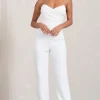 Bellezza | White Bandeau Corset Wide Leg Jumpsuit