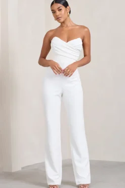 Bellezza | White Bandeau Corset Wide Leg Jumpsuit