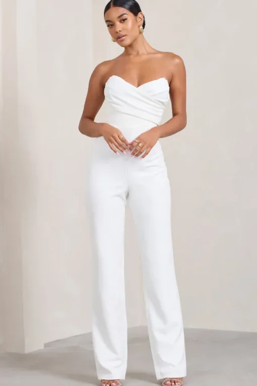 Bellezza | White Bandeau Corset Wide Leg Jumpsuit