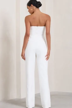Bellezza | White Bandeau Corset Wide Leg Jumpsuit