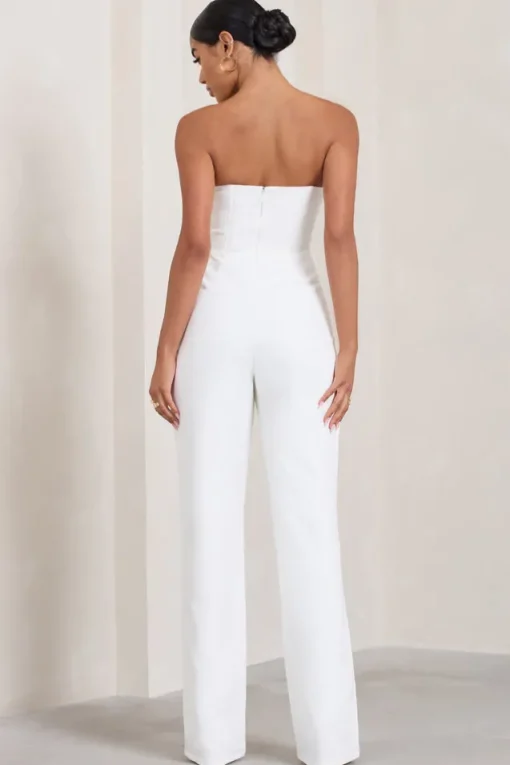 Bellezza | White Bandeau Corset Wide Leg Jumpsuit