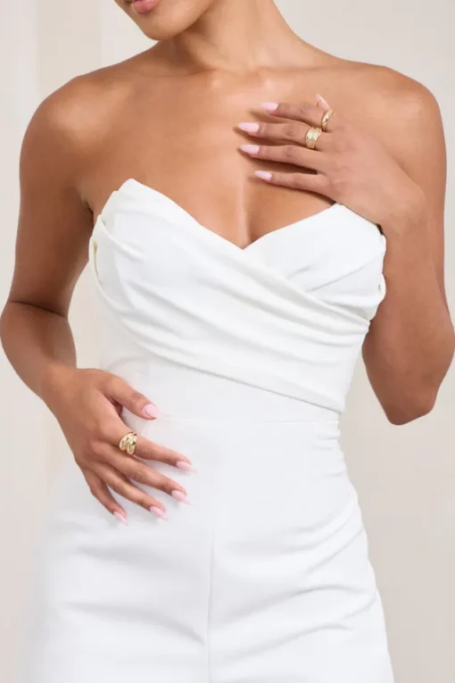 Bellezza | White Bandeau Corset Wide Leg Jumpsuit
