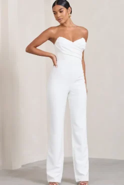 Bellezza | White Bandeau Corset Wide Leg Jumpsuit