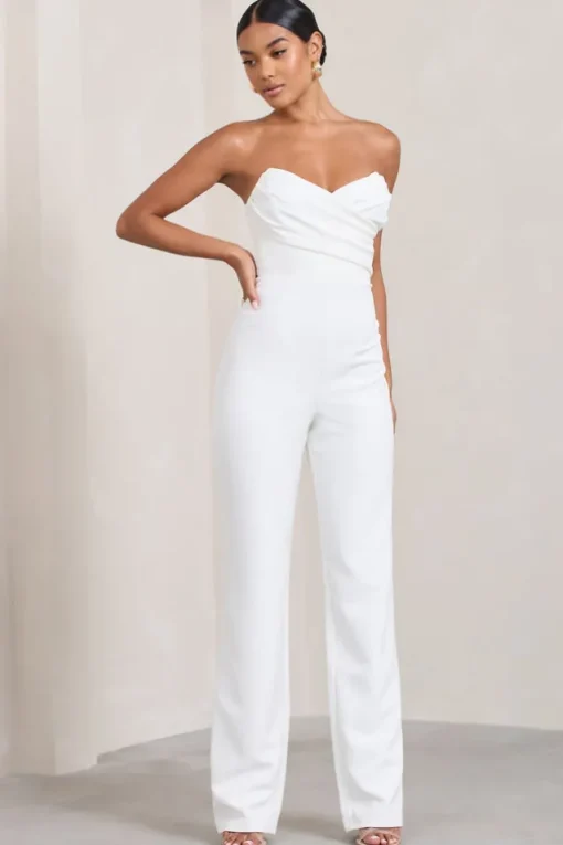 Bellezza | White Bandeau Corset Wide Leg Jumpsuit