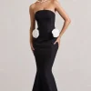 Best Of The Best | Black Strapless Fishtail Maxi Dress With Corsages