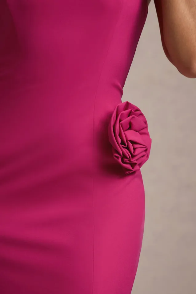 Best Of The Best | Dark Pink Strapless Fishtail Maxi Dress With Corsages