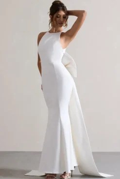 Bestow | White Open-Back Maxi Dress With Oversized White Bow