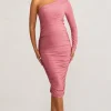 Betsy | Blush Asymmetric One Sleeve Maternity Midi Dress