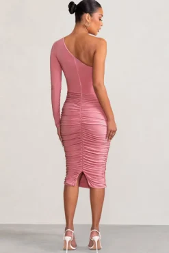 Betsy | Blush Asymmetric One Sleeve Maternity Midi Dress