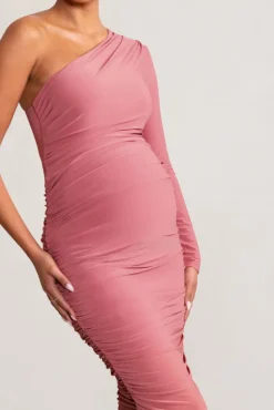 Betsy | Blush Asymmetric One Sleeve Maternity Midi Dress
