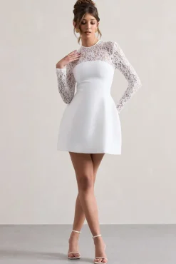 Birdie | White Lace Long-Sleeve Mini Dress