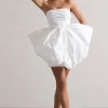 Bladen | Cream Bandeau Mini Dress With Detachable Bow Skirt
