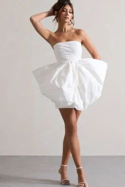 Bladen | Cream Bandeau Mini Dress With Detachable Bow Skirt