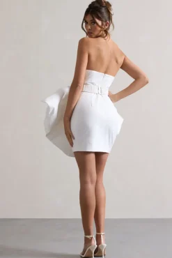 Bladen | Cream Bandeau Mini Dress With Detachable Bow Skirt