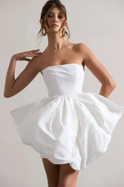 Bladen | Cream Bandeau Mini Dress With Detachable Bow Skirt