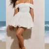 Blissfully | White Poplin Draped Mini Dress