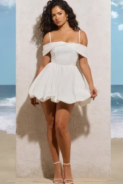 Blissfully | White Poplin Draped Mini Dress