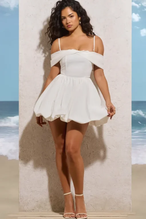 Blissfully | White Poplin Draped Mini Dress
