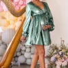 Blossoming | Mint Maternity Wrap Front Sequin Mini Dress