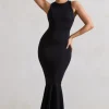 Bodhi | Black Racer-Neck Fishtail Maxi Dress