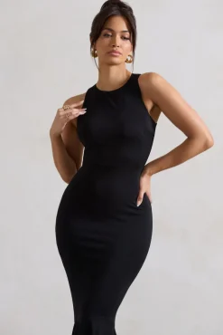 Bodhi | Black Racer-Neck Fishtail Maxi Dress