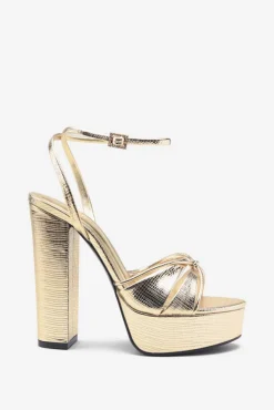 Bold Soul | Gold Reptile Strappy Heeled Platform Sandals