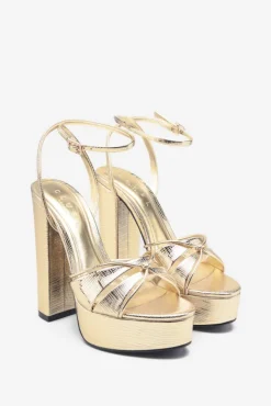 Bold Soul | Gold Reptile Strappy Heeled Platform Sandals