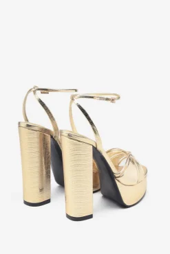 Bold Soul | Gold Reptile Strappy Heeled Platform Sandals