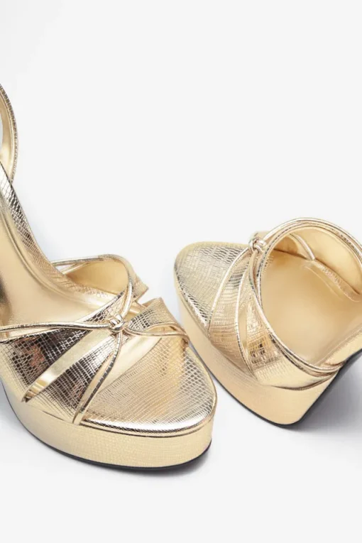 Bold Soul | Gold Reptile Strappy Heeled Platform Sandals