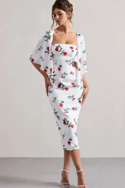 Bonita | Rose Print Cape-Sleeve Midi Dress