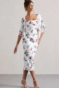Bonita | Rose Print Cape-Sleeve Midi Dress