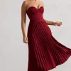 Bordeaux | Berry Satin Corset Style Midi Dress