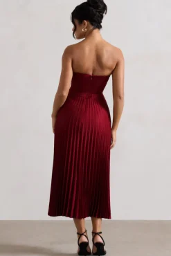 Bordeaux | Berry Satin Corset Style Midi Dress