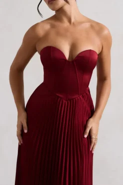 Bordeaux | Berry Satin Corset Style Midi Dress