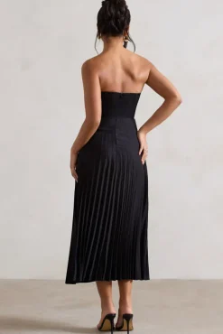 Bordeaux | Black Satin Corset Style Midi Dress