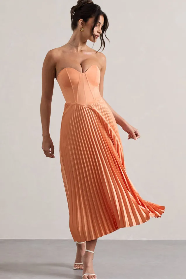 Bordeaux | Peach Satin Corset Style Midi Dress