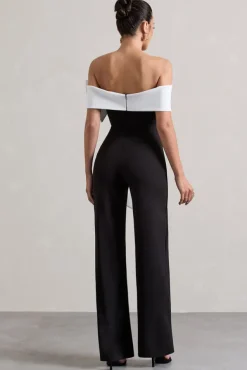Bower | Black Bardot Straight-Leg Jumpsuit With Bow