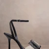 Bowing | Black Satin Heeled Sandals With Diamante Bows