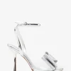 Bowing | Silver Metallic Heeled Sandals With Diamante Bows